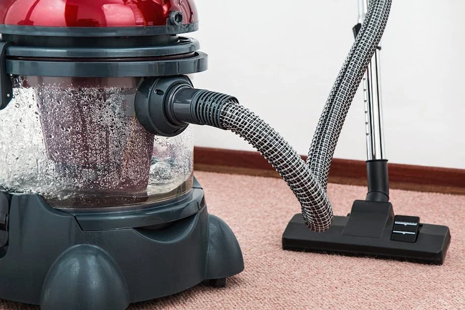 Commercial carpet being professionally cleaned in an office building