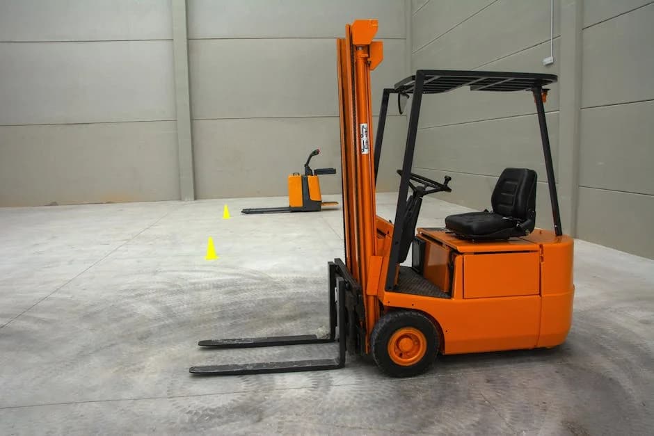 Commercial warehouse floor being scrubbed by industrial cleaning equipment