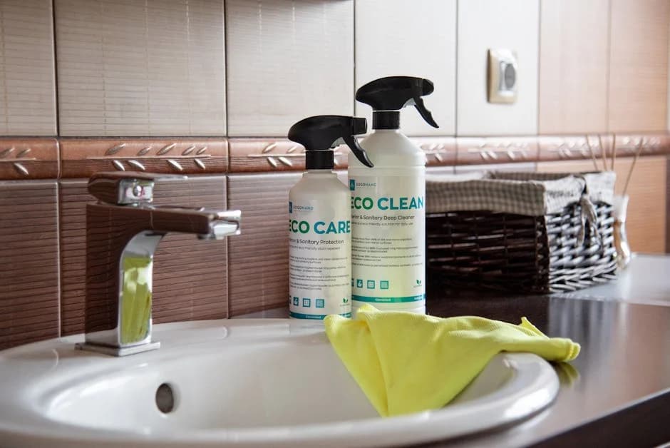 Eco-friendly commercial cleaning products and practices in a business facility