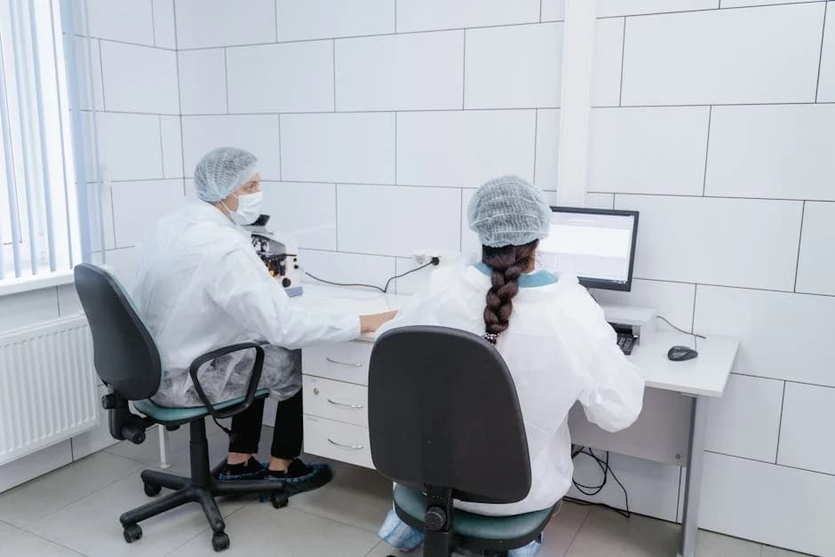 Professional healthcare cleaning team disinfecting a medical office