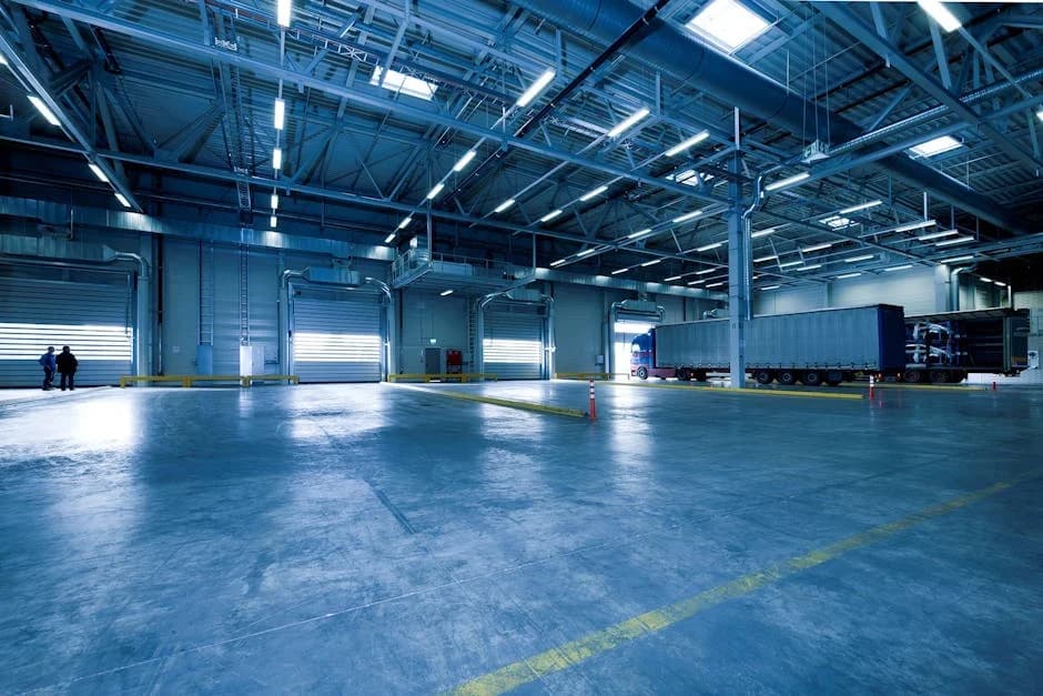 Clean warehouse with organized racking and well-maintained concrete floors