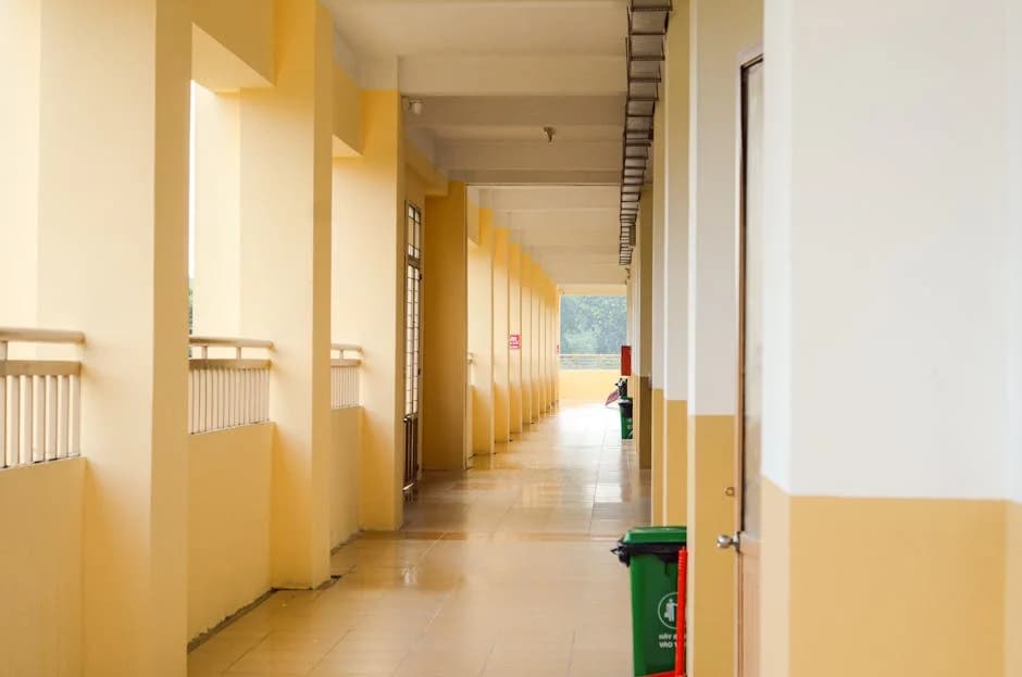 Professional cleaners maintaining a high-traffic commercial lobby