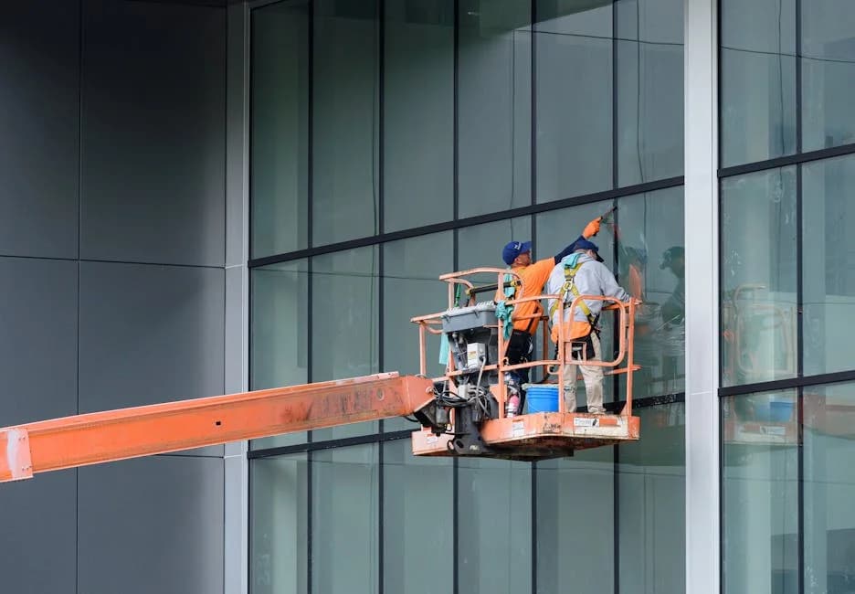 Professional janitorial team maintaining a commercial building